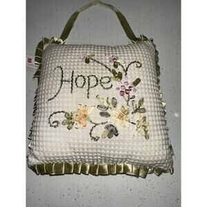 Vintage Home Interiors Hope Hanging Decorative Pillow Embroidered Floral Ribbon